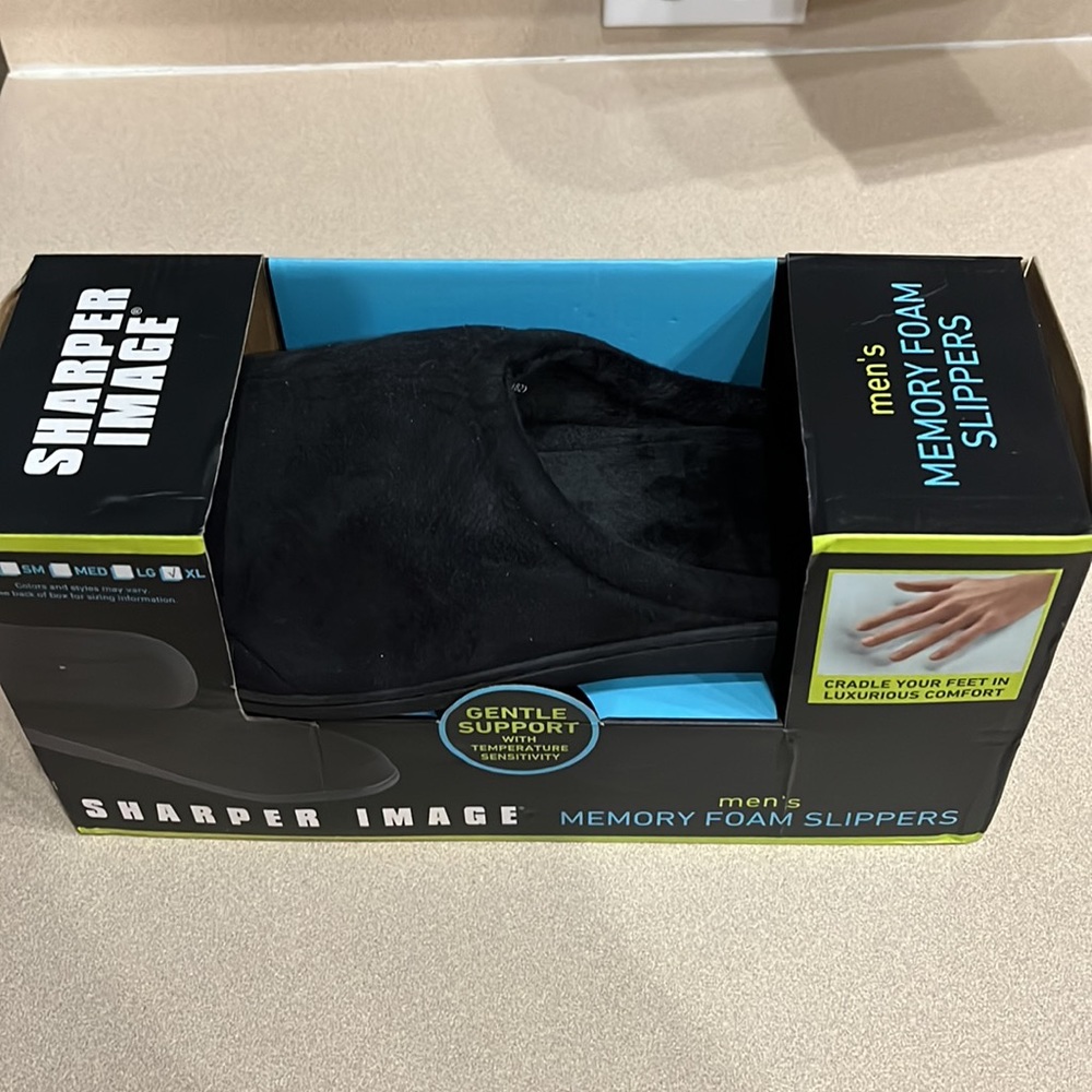 Sharper Image, Men’s Memory, Foam Slippers, Black… - image 5